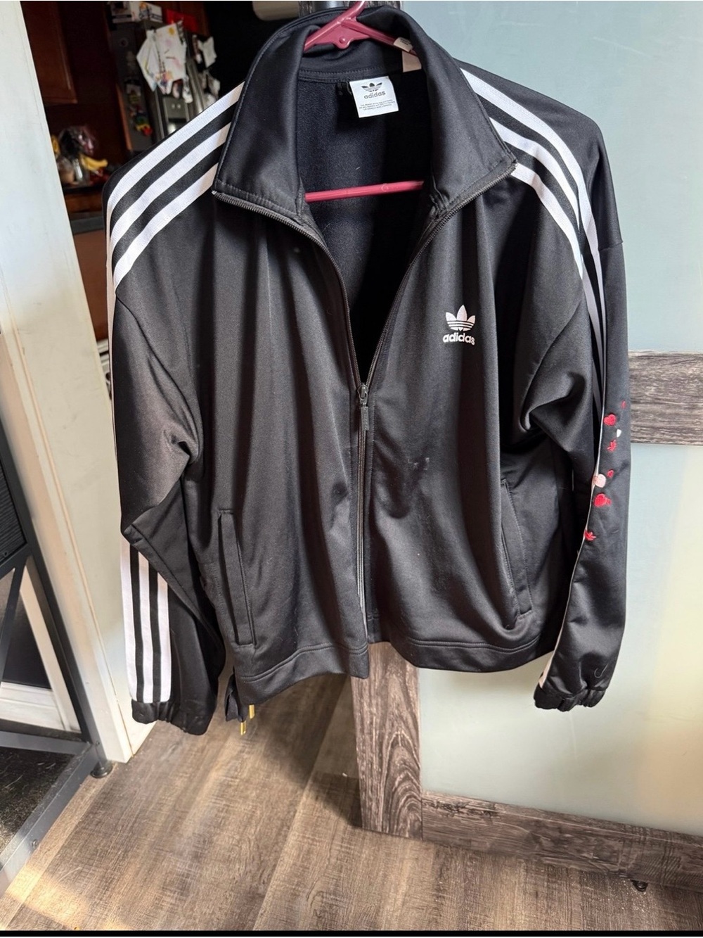 Women’s Black Track Jacket with White Three-Stripes
